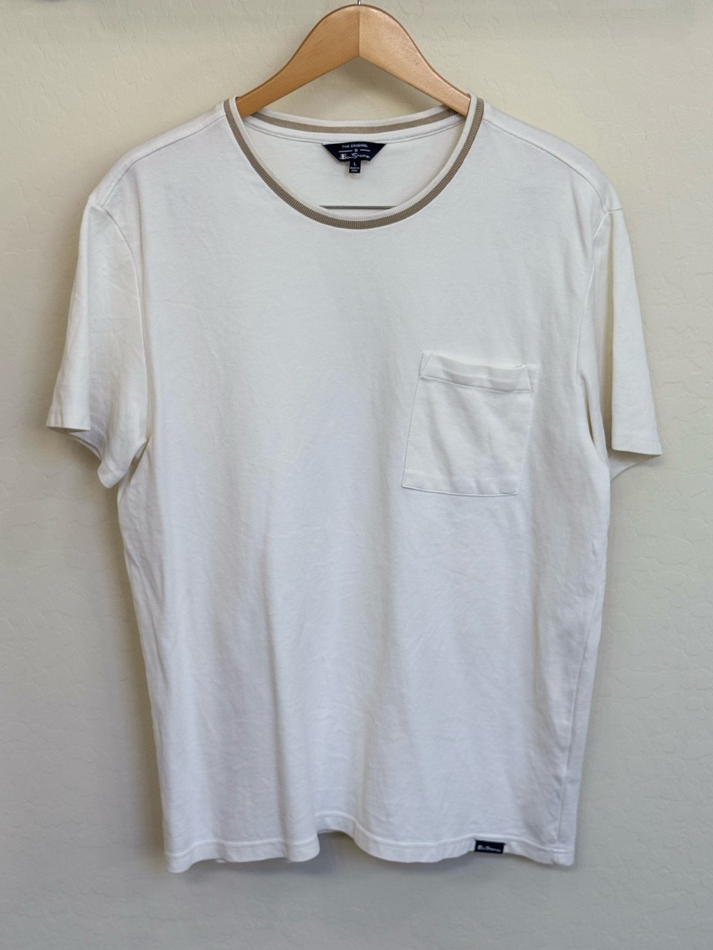 Ben Sherman Men’s L White Textured Pocket Tee Striped Neck